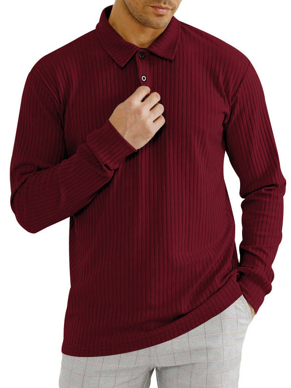 NOUVEAU RICHE Klassisches, lässiges Langarm-Poloshirt für Herren Weinrot