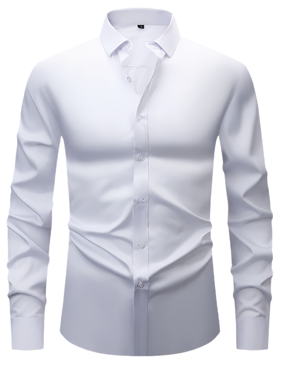NOUVEAU RICHE Herren Hemd Knitterfreies Langarm Formell Button-Up-Design Weiß