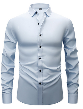 NOUVEAU RICHE Herren Hemd Knitterfreies Langarm Formell Button-Up-Design Himmelblau