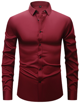NOUVEAU RICHE Herren Hemd Knitterfreies Langarm Formell Button-Up-Design Rot