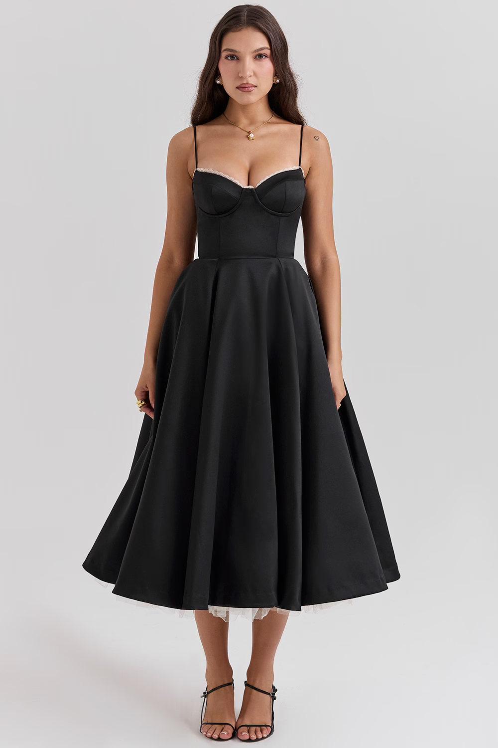 NOUVEAU RICHE Kleid Schlankmachendes Herzogssatin Powermesh Taillekomfort Schwarz