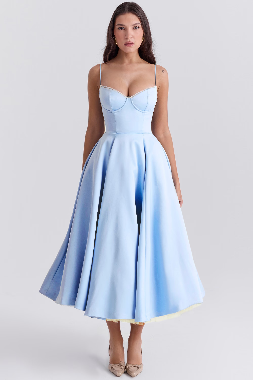 NOUVEAU RICHE Kleid Schlankmachendes Herzogssatin Powermesh Taillekomfort Blau