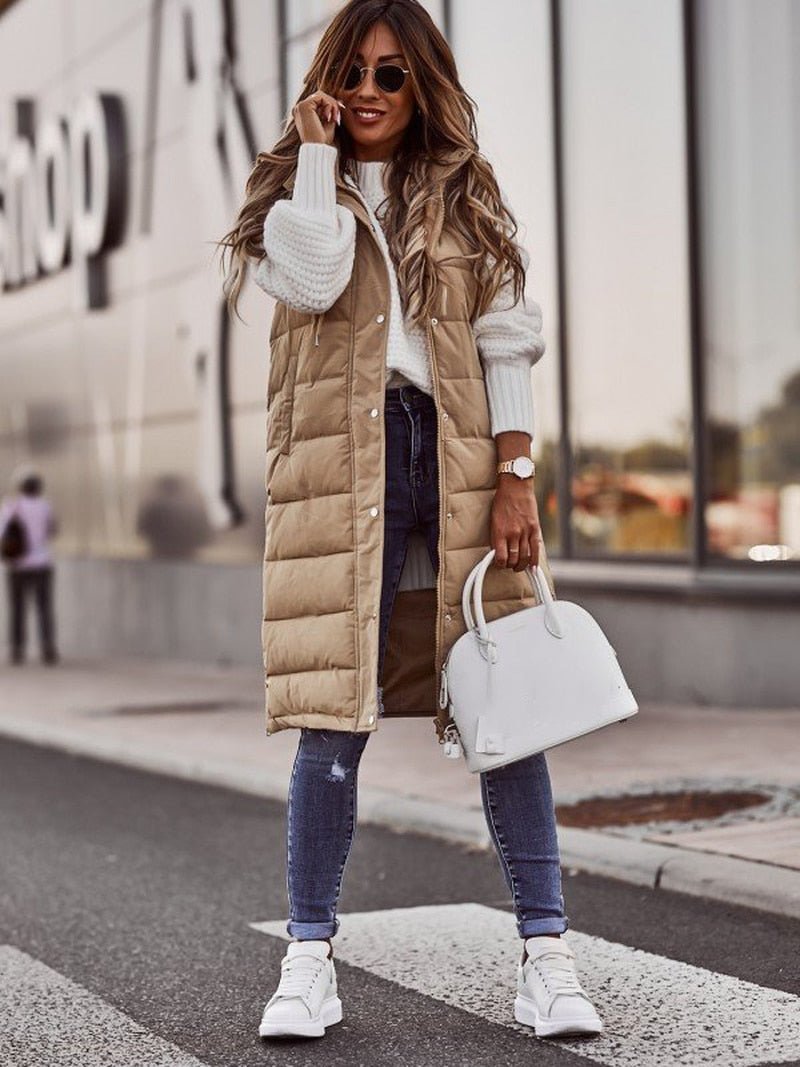 NOUVEAU RICHE Knielange Steppweste Damen Beige Für Herbst Winter Damen Beige