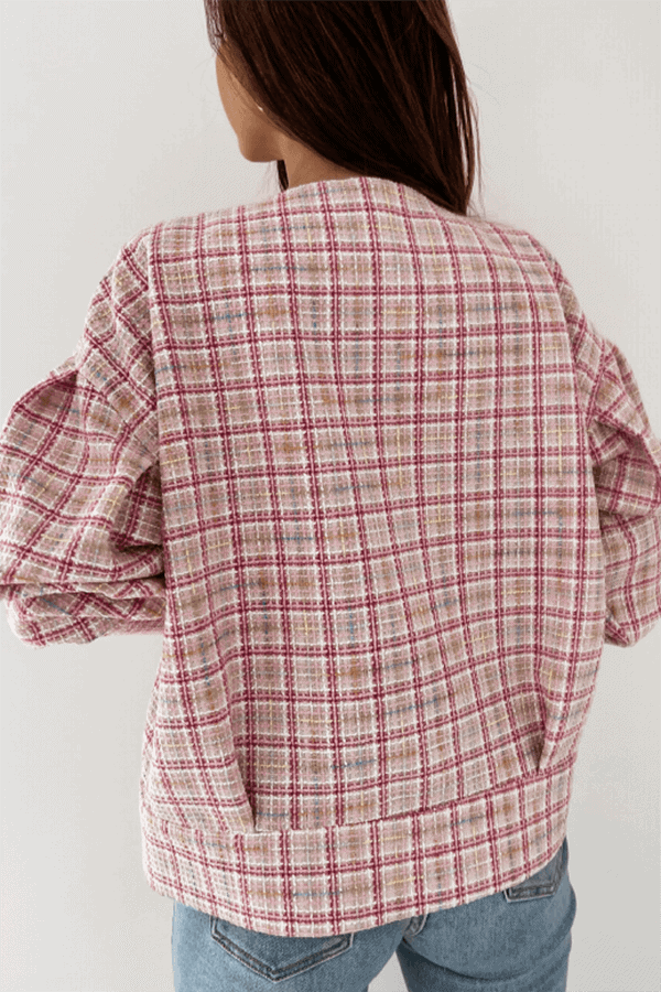 NOUVEAU RICHE Knopfjacke Karo Jacke Freizeit Mit Rundhals-Ausschnitt