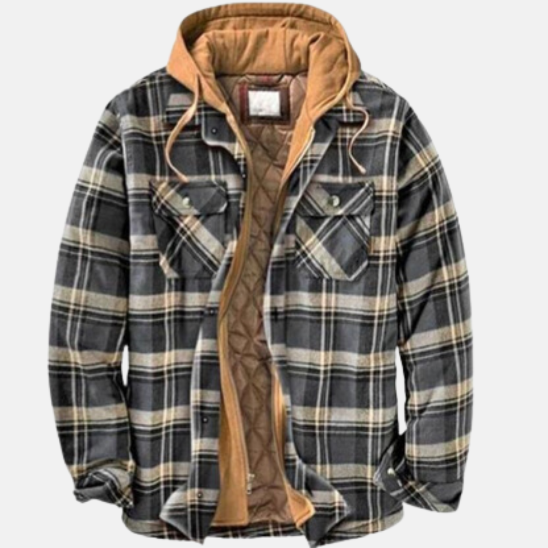 NOUVEAU RICHE Karierte Herrenjacke mit Kapuze – Hemdjacke mit gestepptem Futter & Reissverschluss, Overshirt, S–5XL – Calico Grau