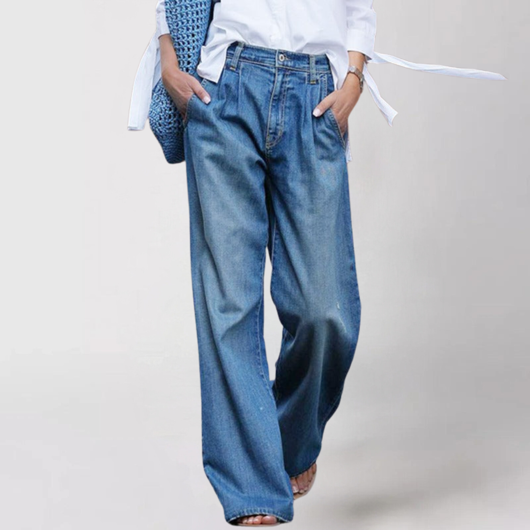 NOUVEAU RICHE Bequeme Weit Geschnittene Damen Jeans Mit Elastischem Bund Blau