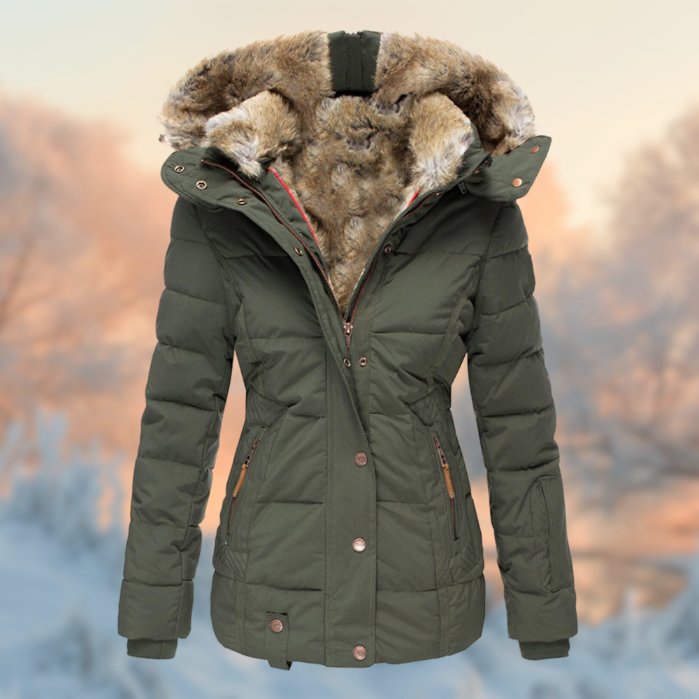 NOUVEAU RICHE Damen Winterjacke Gepolsterte Jacke Mit Warmem Plüschfutter Grün