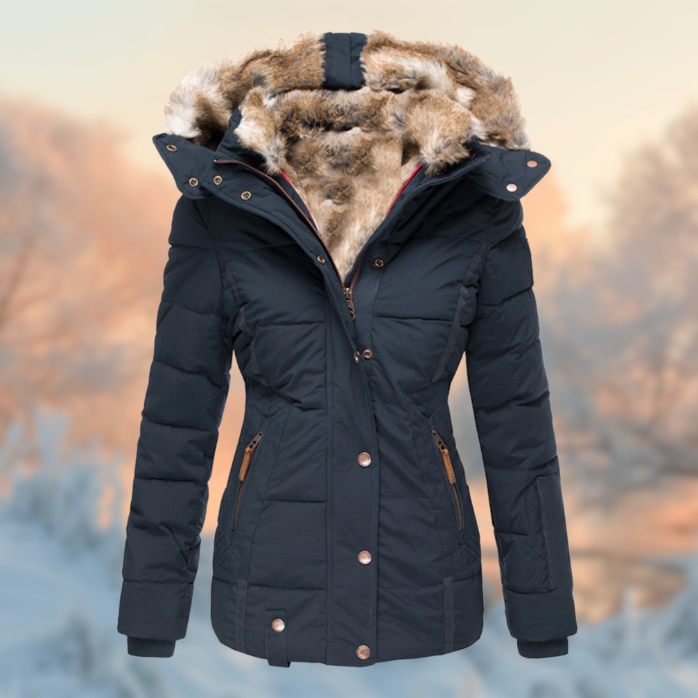 NOUVEAU RICHE Damen Winterjacke Gepolsterte Jacke Mit Warmem Plüschfutter Dunkelblau
