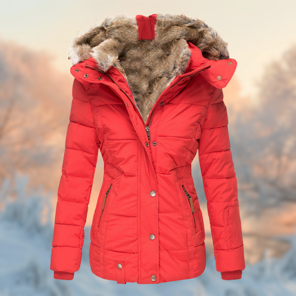 NOUVEAU RICHE Damen Winterjacke Gepolsterte Jacke Mit Warmem Plüschfutter Rot