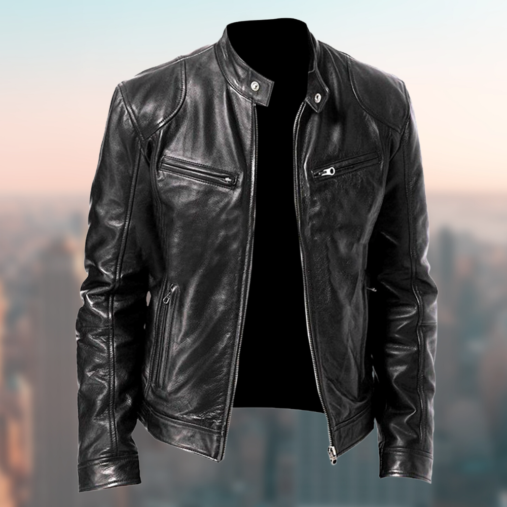 NOUVEAU RICHE Hochwertige und elegante Lederjacke für Herren Schwarz