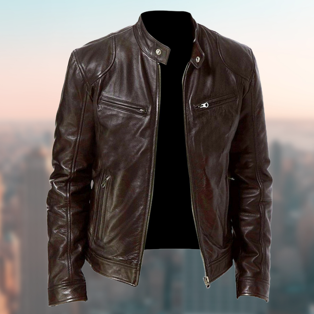 NOUVEAU RICHE Hochwertige und elegante Lederjacke für Herren Dunkelbraun