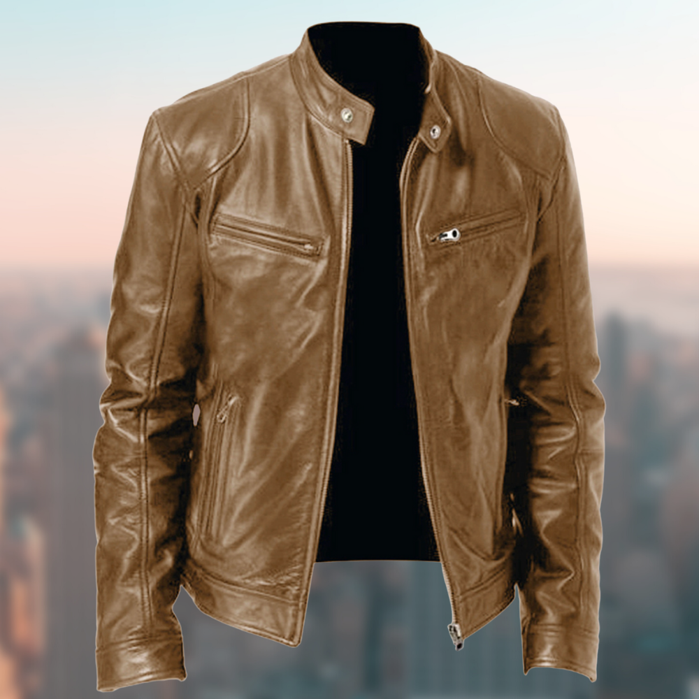NOUVEAU RICHE Hochwertige und elegante Lederjacke für Herren Hellbraun