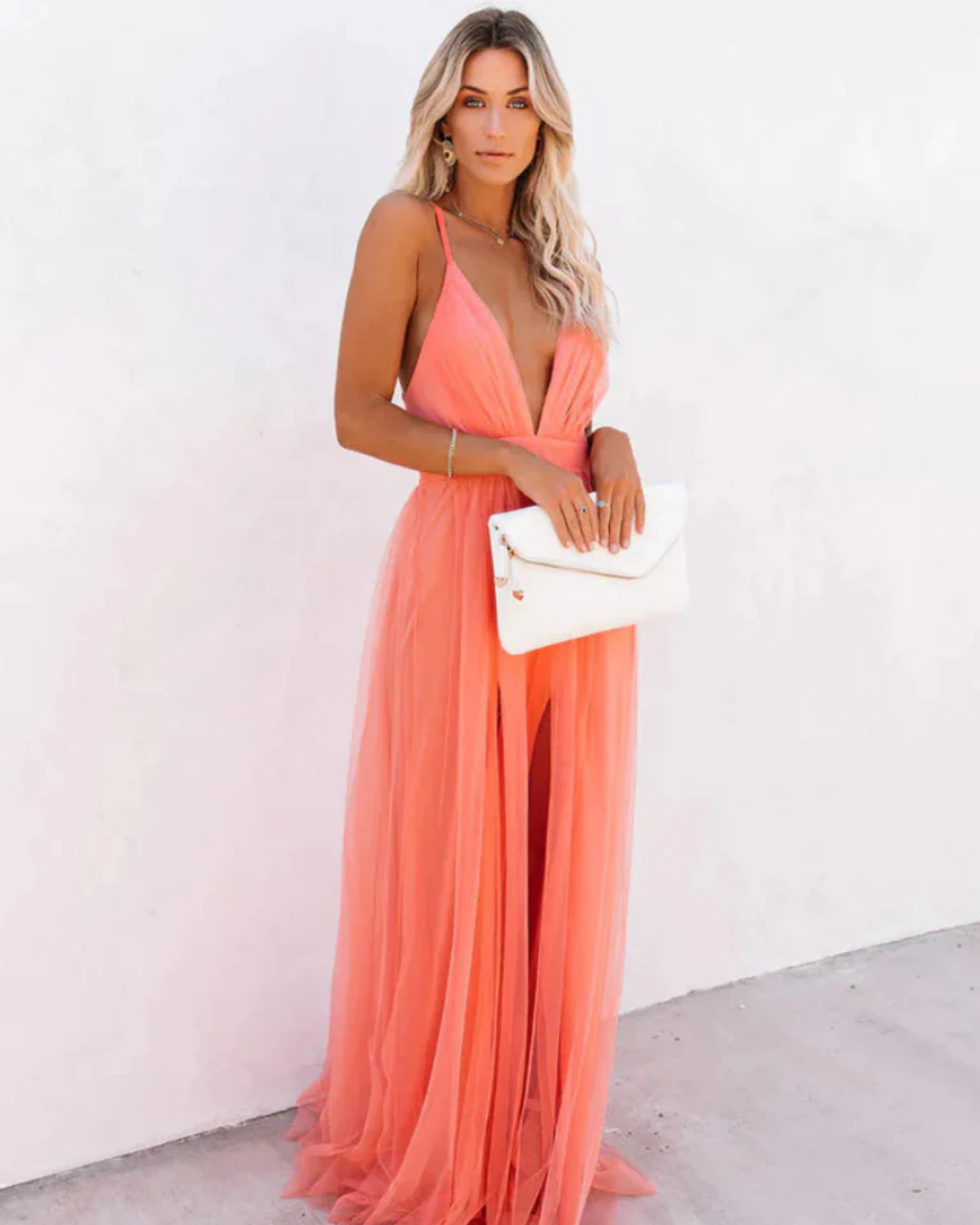 NOUVEAU RICHE Korallenrosa Tüllkleid Mit A Linie Und Taillenschnitt
