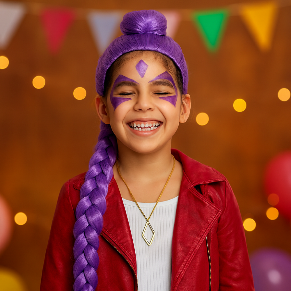 NOUVEAU RICHE Kpop Hunter Kostüm Kinder Perückenset Hitzebeständige Synthetische Fasern Cosplay Lila Einheitsgröße (13 × 4 5