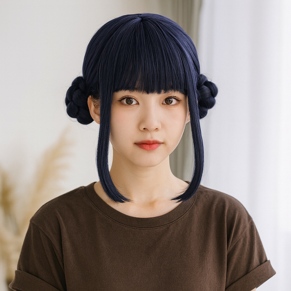 NOUVEAU RICHE Kpop Hunter Kostüm Kinder Perückenset Hitzebeständige Synthetische Fasern Cosplay Schwarz Einheitsgröße (13 × 4 5