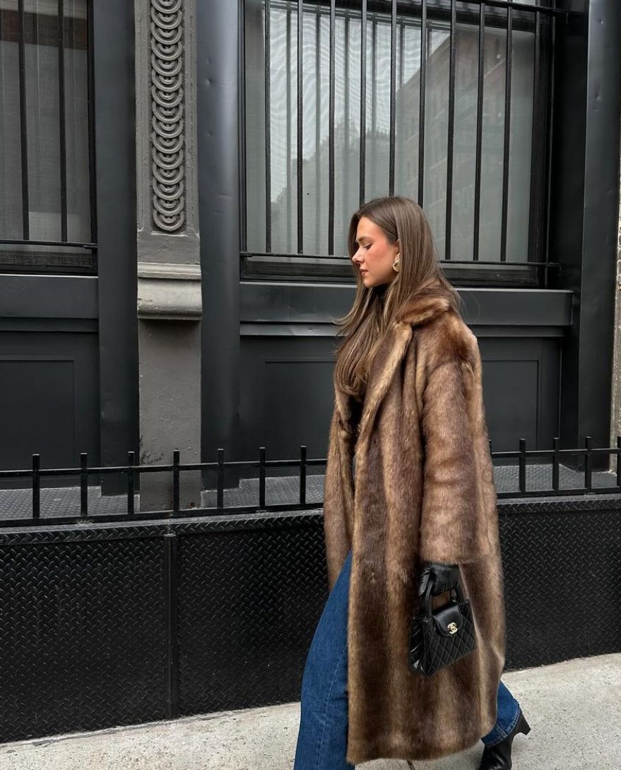 NOUVEAU RICHE Kunstpelzmantel Langer Flauschig Weich Wärme Stilvoll Damen