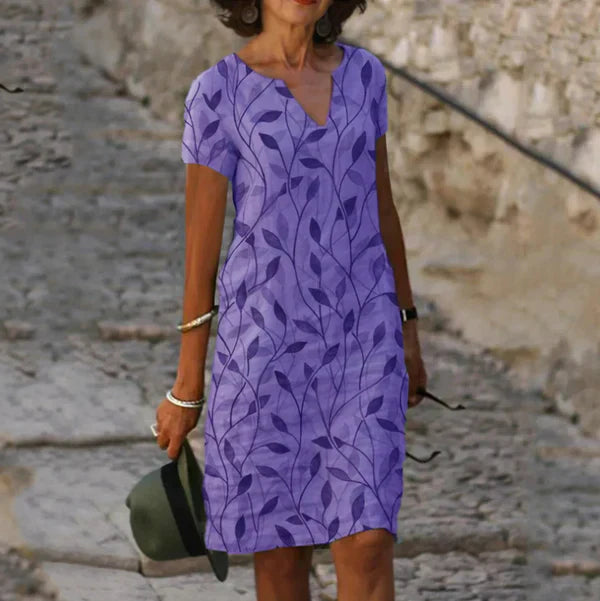 NOUVEAU RICHE Kurzärmeliges Mini Kleid Mit Blattprint Luftig Sommerlich Lila