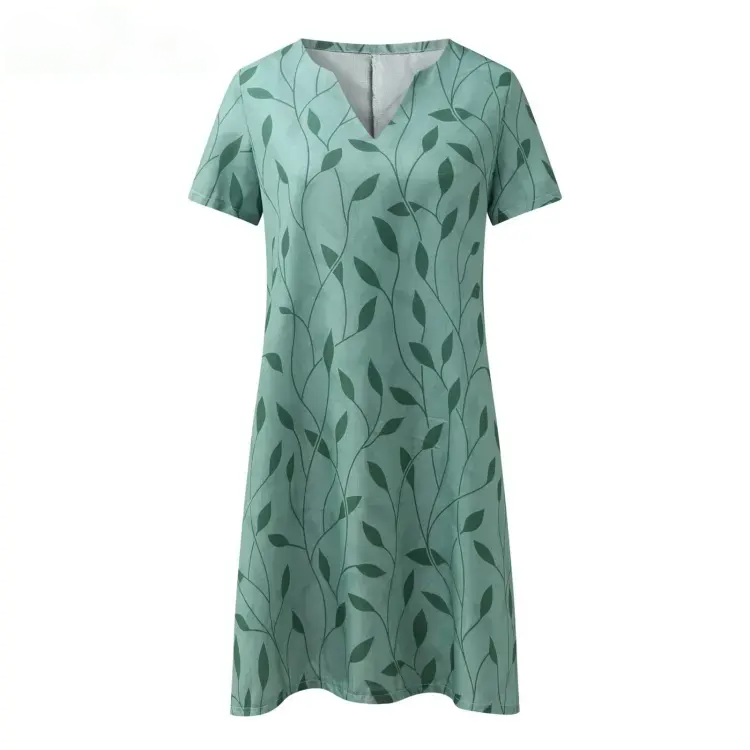 NOUVEAU RICHE Kurzärmeliges Mini Kleid Mit Blattprint Luftig Sommerlich