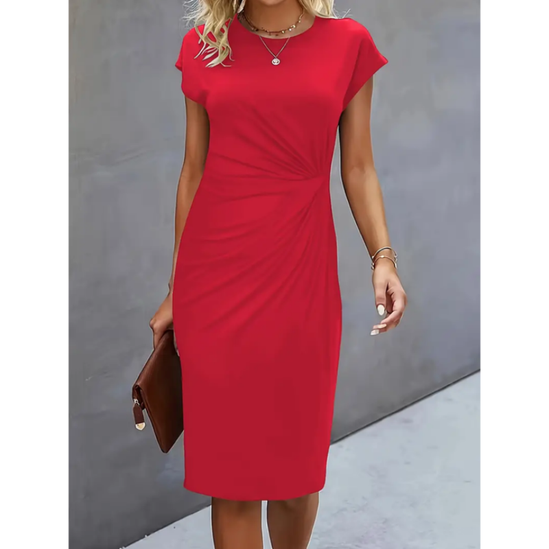 NOUVEAU RICHE Kurzärmliges Formelles Damenkleid Midi Business Elegant Rot