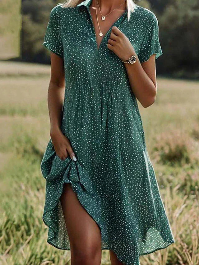 NOUVEAU RICHE Hemdblusenkleid Kurzärmlig Midi Damen Sommer Alltagslook Grün