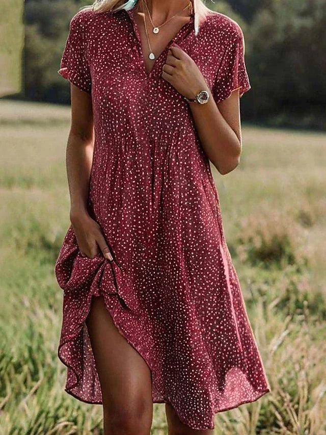 NOUVEAU RICHE Hemdblusenkleid Kurzärmlig Midi Damen Sommer Alltagslook Rot
