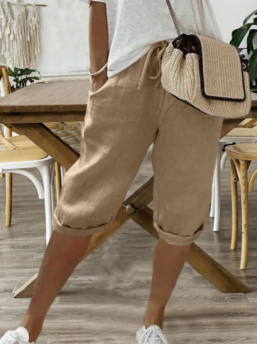NOUVEAU RICHE Kurze Hose mit Kordelzug für Damen | Sommer – Lässig, Luxuriös, Komfortabel Beige
