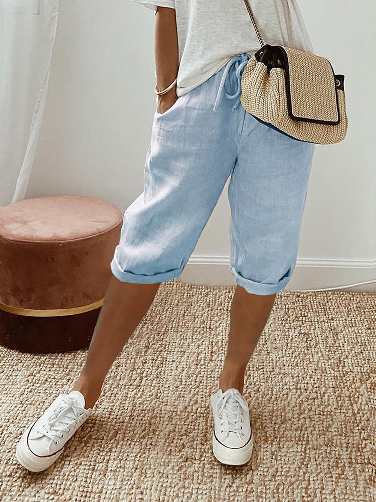 NOUVEAU RICHE Kurze Hose mit Kordelzug für Damen | Sommer – Lässig, Luxuriös, Komfortabel Blau