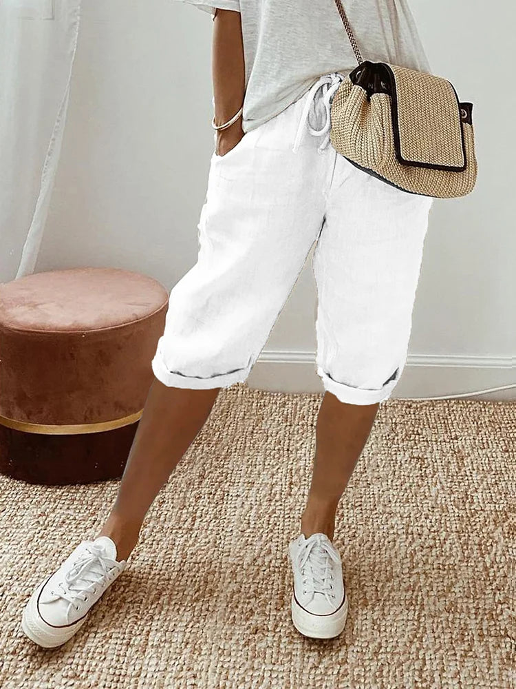 NOUVEAU RICHE Kurze Hose mit Kordelzug für Damen | Sommer – Lässig, Luxuriös, Komfortabel Weiß