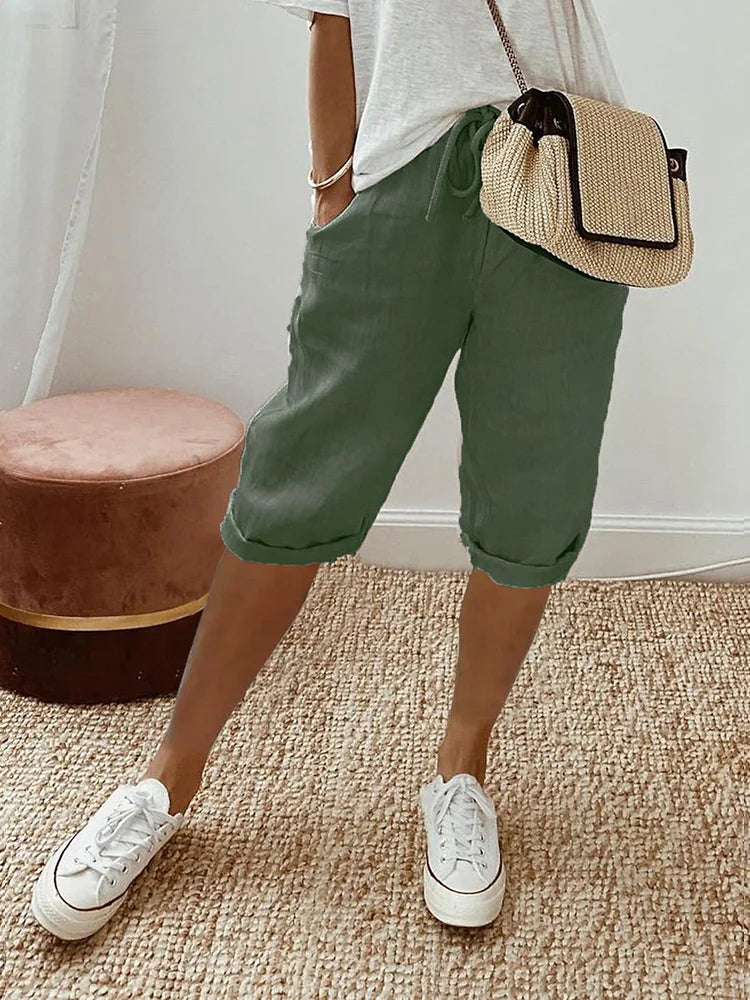 NOUVEAU RICHE Kurze Hose mit Kordelzug für Damen | Sommer – Lässig, Luxuriös, Komfortabel Grün