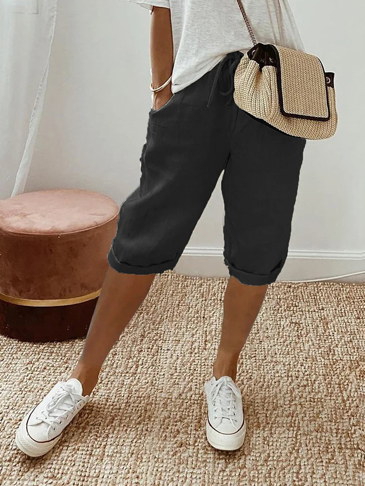 NOUVEAU RICHE Kurze Hose mit Kordelzug für Damen | Sommer – Lässig, Luxuriös, Komfortabel Schwarz