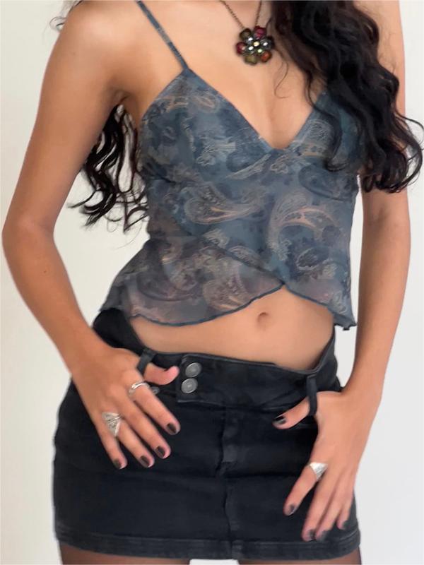 NOUVEAU RICHE Gekreuztes Netzstoff Camisole Top Mesh Slim Fit V Ausschnitt
