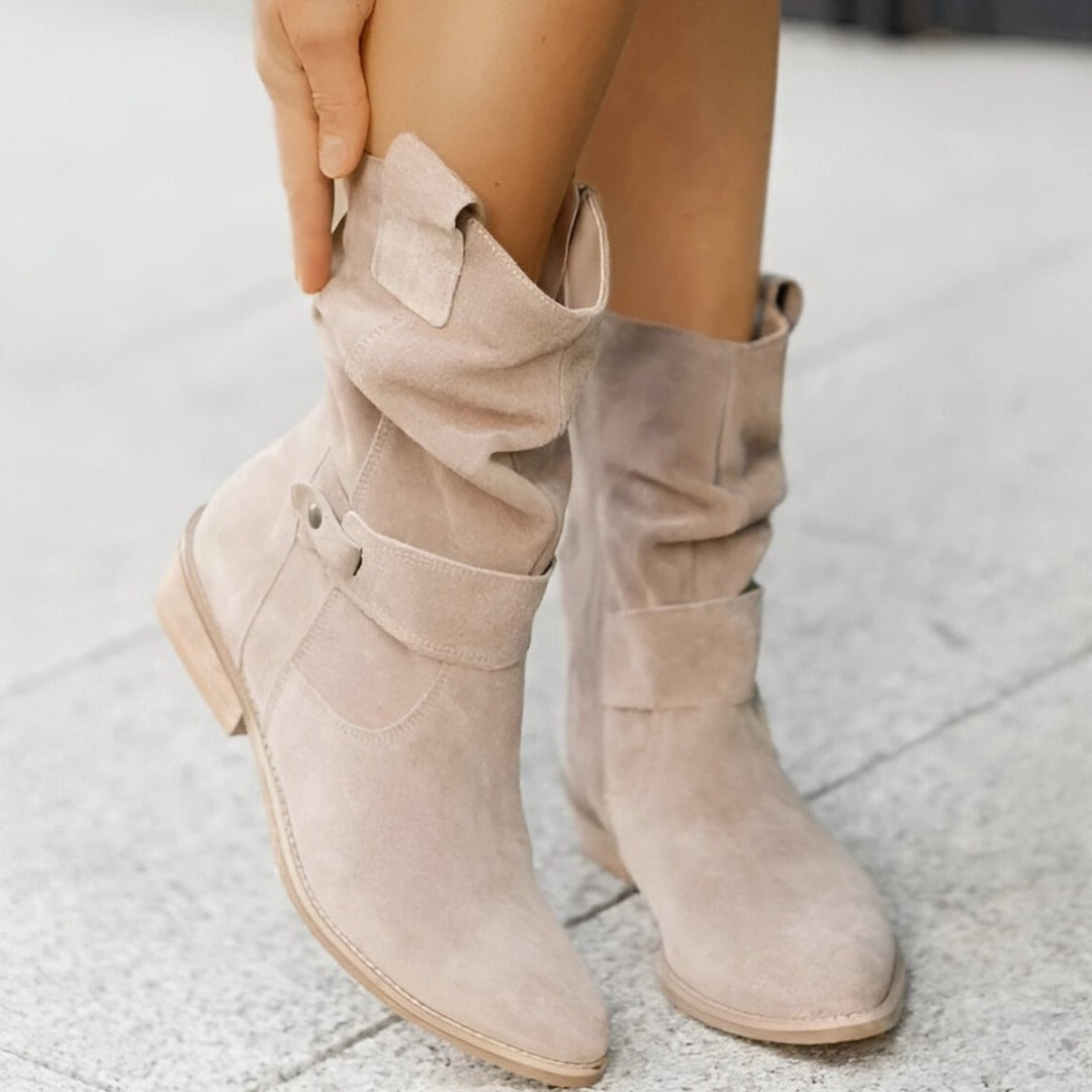 NOUVEAU RICHE Damen Stiefel Kunstwildleder Kurz Plüsch Warm Weich Fußbett