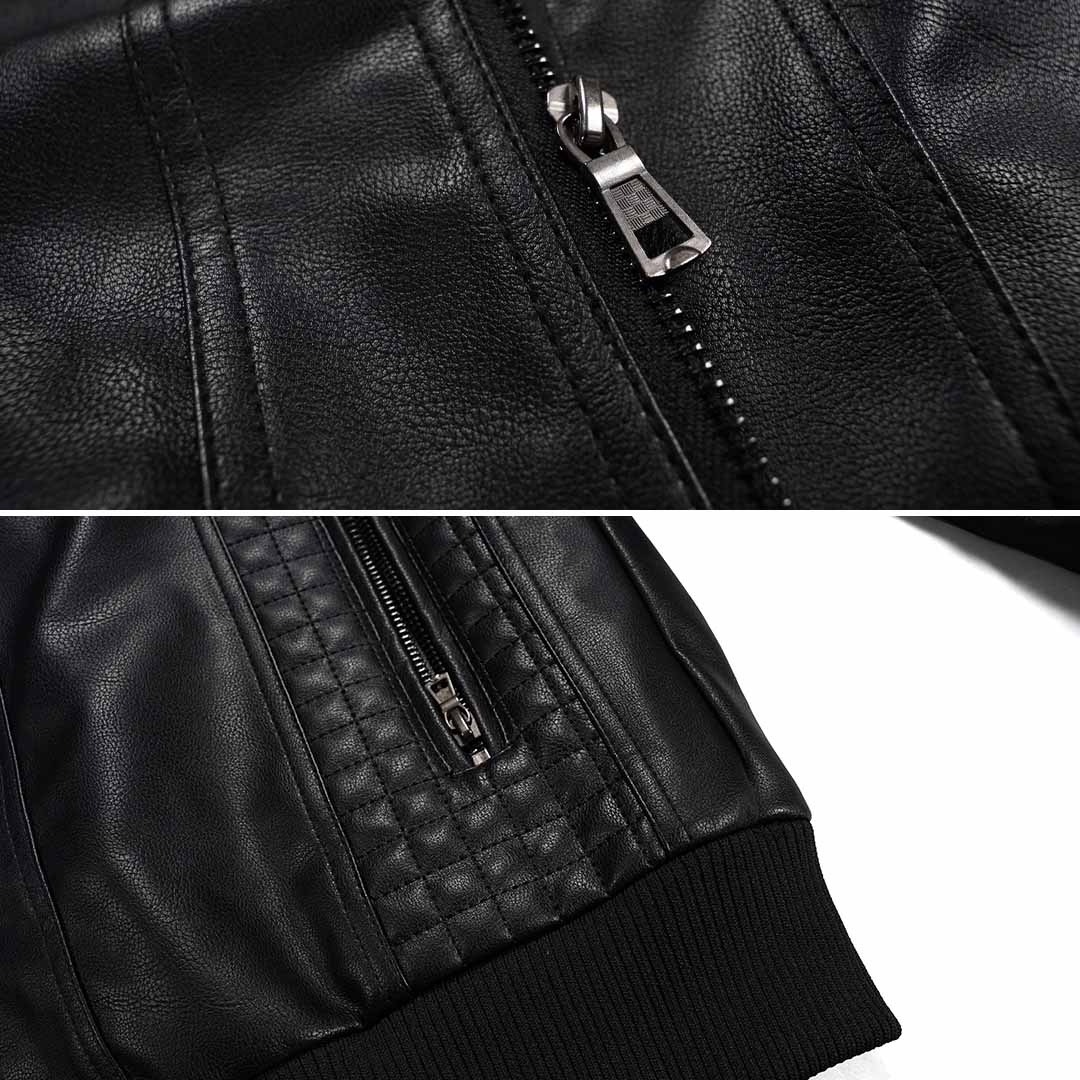 NOUVEAU RICHE Lederjacke mit Kapuze Herren Schwarz Großgrößen Modern