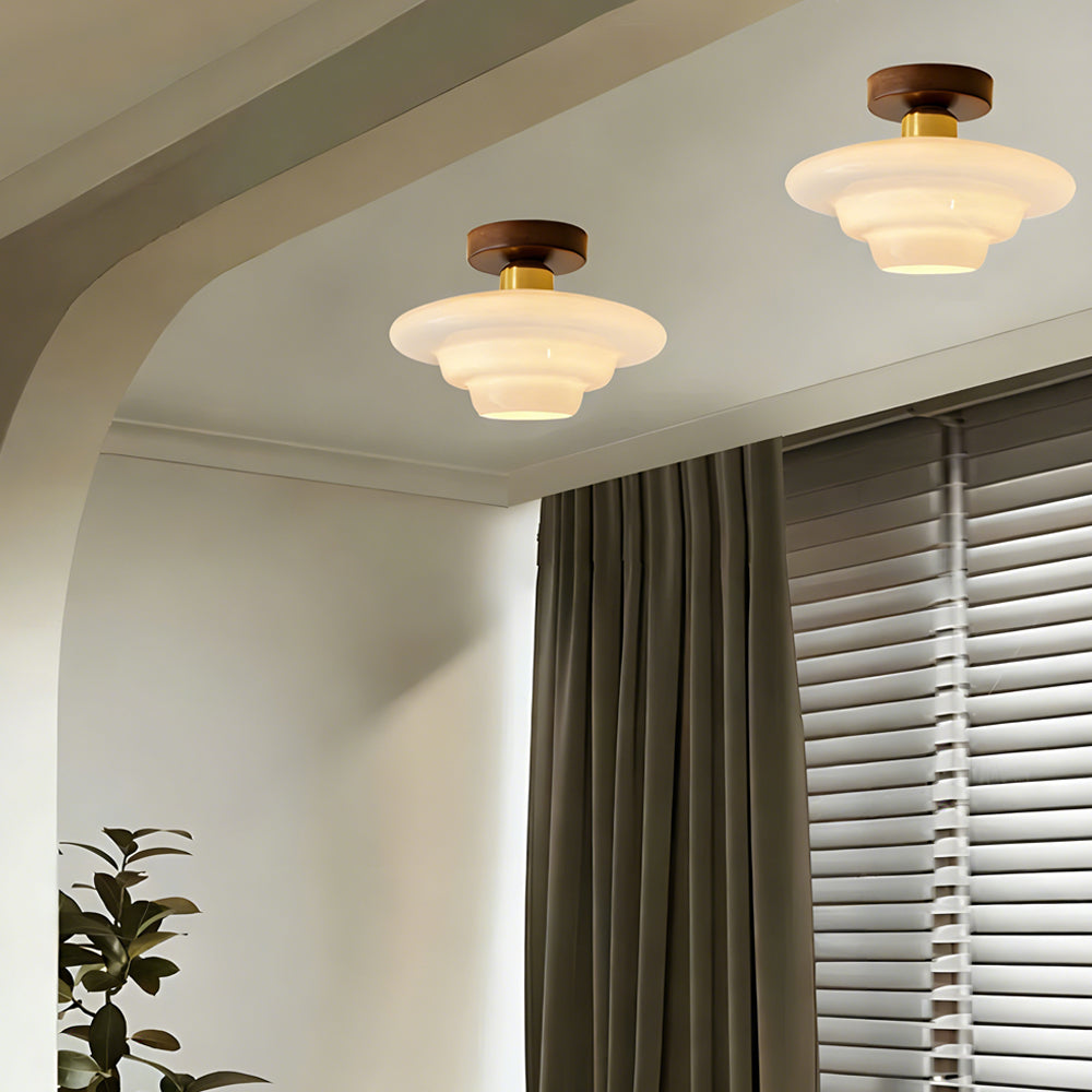 NOUVEAU RICHE Deckenleuchte aus Holz und Glas – Skandinavische Deckenlampe mit E27 & LED-Leuchtmittel, für Flur, Küche & Esszimmer, 3 Grössen