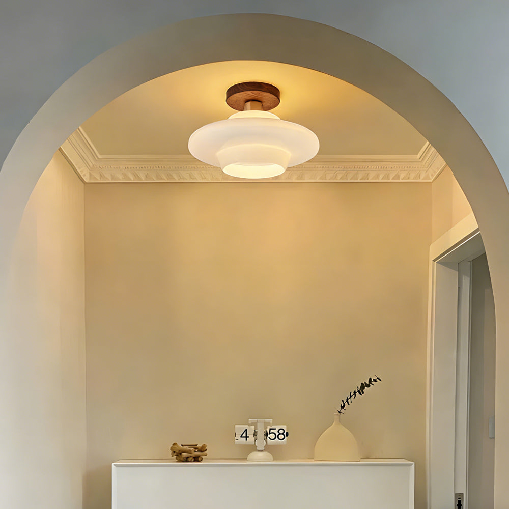 NOUVEAU RICHE Deckenleuchte aus Holz und Glas – Skandinavische Deckenlampe mit E27 & LED-Leuchtmittel, für Flur, Küche & Esszimmer, 3 Grössen