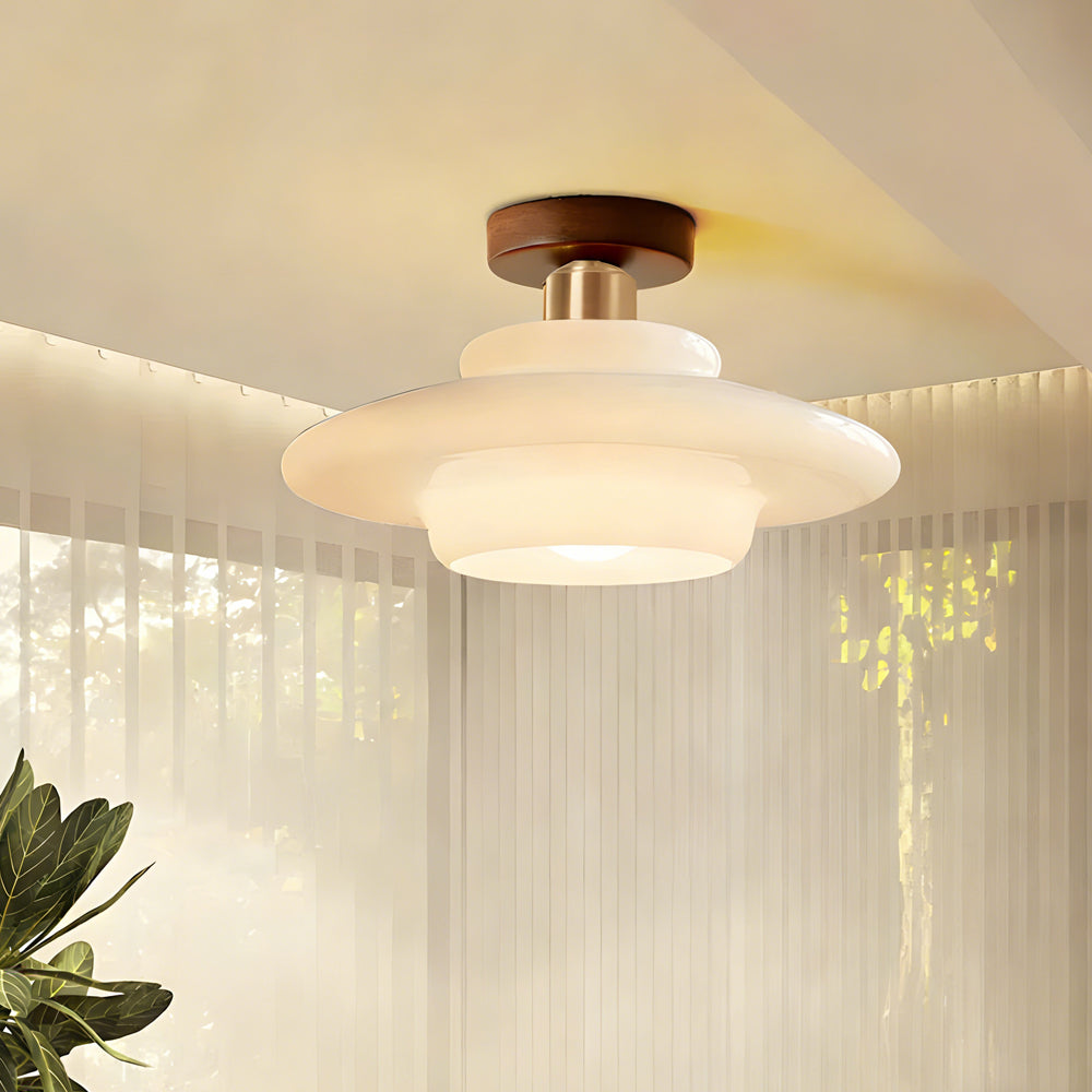 NOUVEAU RICHE Deckenleuchte aus Holz und Glas – Skandinavische Deckenlampe mit E27 & LED-Leuchtmittel, für Flur, Küche & Esszimmer, 3 Grössen