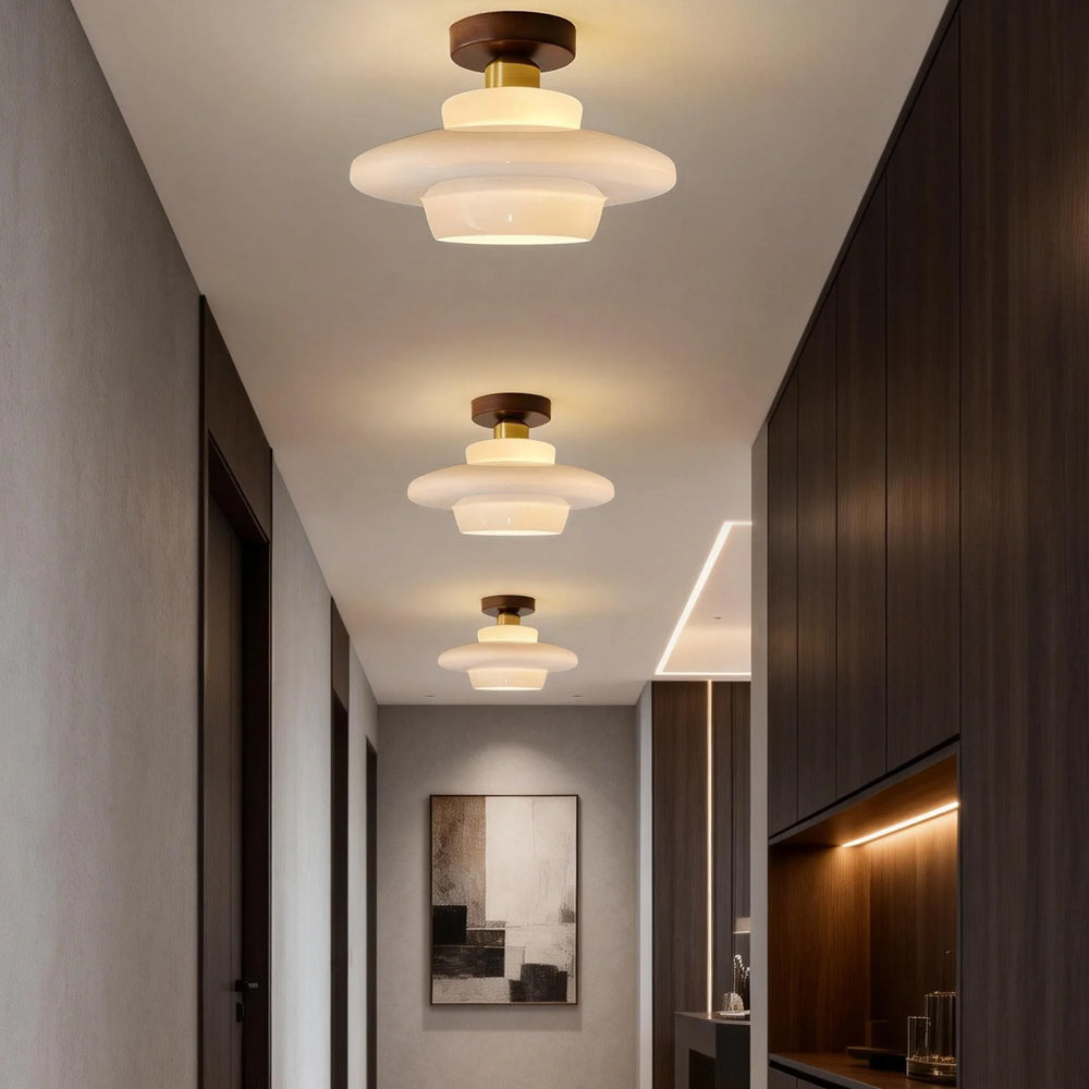 NOUVEAU RICHE Deckenleuchte aus Holz und Glas – Skandinavische Deckenlampe mit E27 & LED-Leuchtmittel, für Flur, Küche & Esszimmer, 3 Grössen