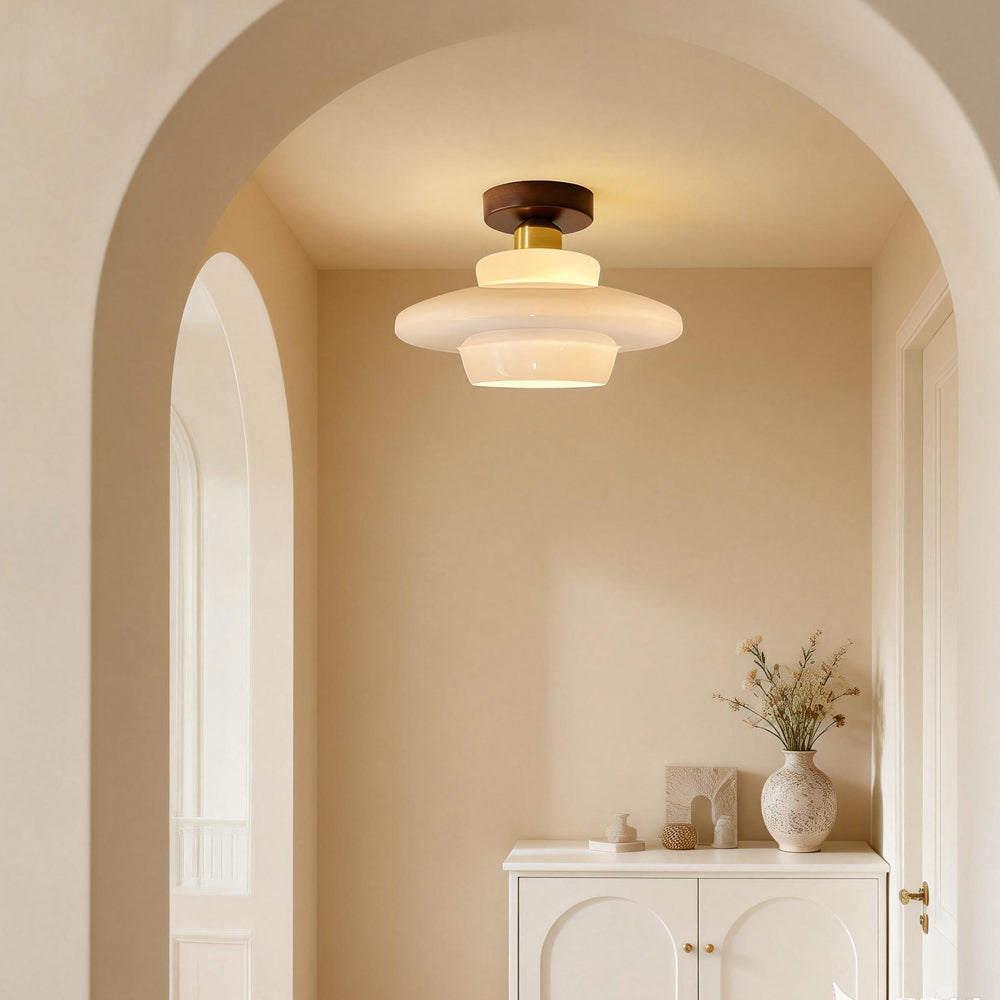 NOUVEAU RICHE Deckenleuchte aus Holz und Glas – Skandinavische Deckenlampe mit E27 & LED-Leuchtmittel, für Flur, Küche & Esszimmer, 3 Grössen