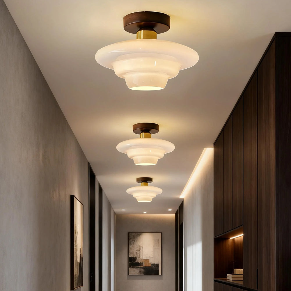 NOUVEAU RICHE Deckenleuchte aus Holz und Glas – Skandinavische Deckenlampe mit E27 & LED-Leuchtmittel, für Flur, Küche & Esszimmer, 3 Grössen