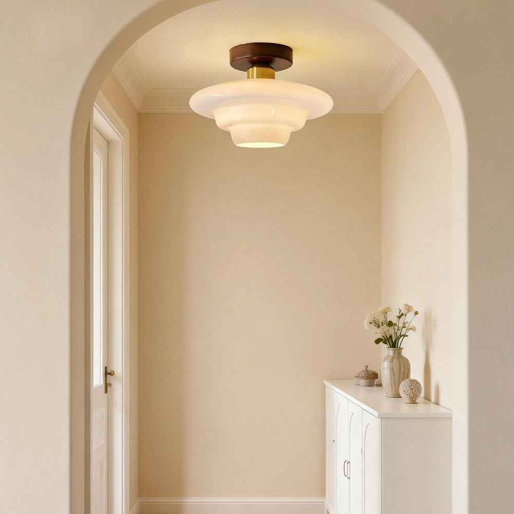 NOUVEAU RICHE Deckenleuchte aus Holz und Glas – Skandinavische Deckenlampe mit E27 & LED-Leuchtmittel, für Flur, Küche & Esszimmer, 3 Grössen