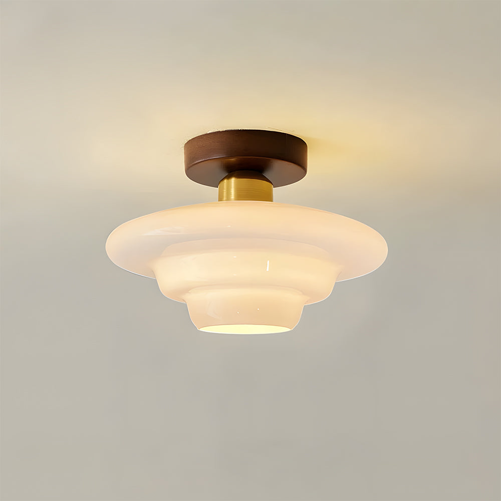 NOUVEAU RICHE Deckenleuchte aus Holz und Glas – Skandinavische Deckenlampe mit E27 & LED-Leuchtmittel, für Flur, Küche & Esszimmer, 3 Grössen Cremeweiss & Kupfer A - ⌀ 30 cm × H 19 cm - 16W