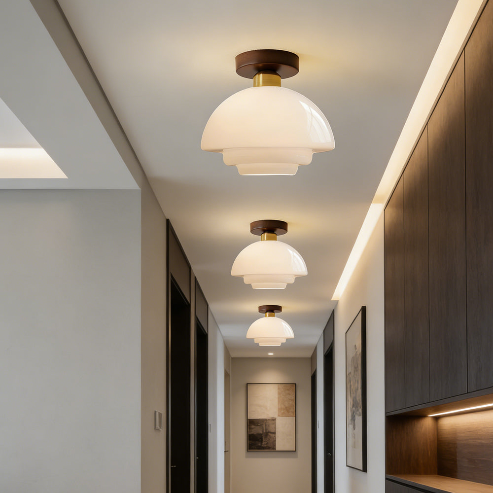 NOUVEAU RICHE Deckenleuchte aus Holz und Glas – Skandinavische Deckenlampe mit E27 & LED-Leuchtmittel, für Flur, Küche & Esszimmer, 3 Grössen