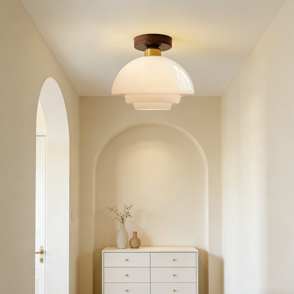 NOUVEAU RICHE Deckenleuchte aus Holz und Glas – Skandinavische Deckenlampe mit E27 & LED-Leuchtmittel, für Flur, Küche & Esszimmer, 3 Grössen