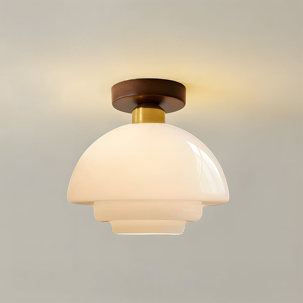 NOUVEAU RICHE Deckenleuchte aus Holz und Glas – Skandinavische Deckenlampe mit E27 & LED-Leuchtmittel, für Flur, Küche & Esszimmer, 3 Grössen Cremeweiss & Kupfer B - ⌀ 28 cm × H 25 cm - 16W