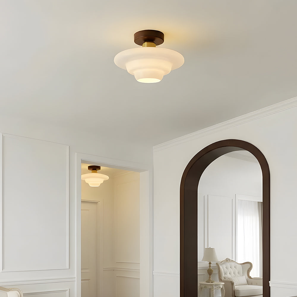 NOUVEAU RICHE Deckenleuchte aus Holz und Glas – Skandinavische Deckenlampe mit E27 & LED-Leuchtmittel, für Flur, Küche & Esszimmer, 3 Grössen