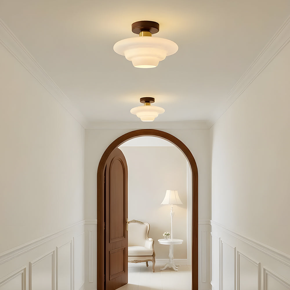NOUVEAU RICHE Deckenleuchte aus Holz und Glas – Skandinavische Deckenlampe mit E27 & LED-Leuchtmittel, für Flur, Küche & Esszimmer, 3 Grössen