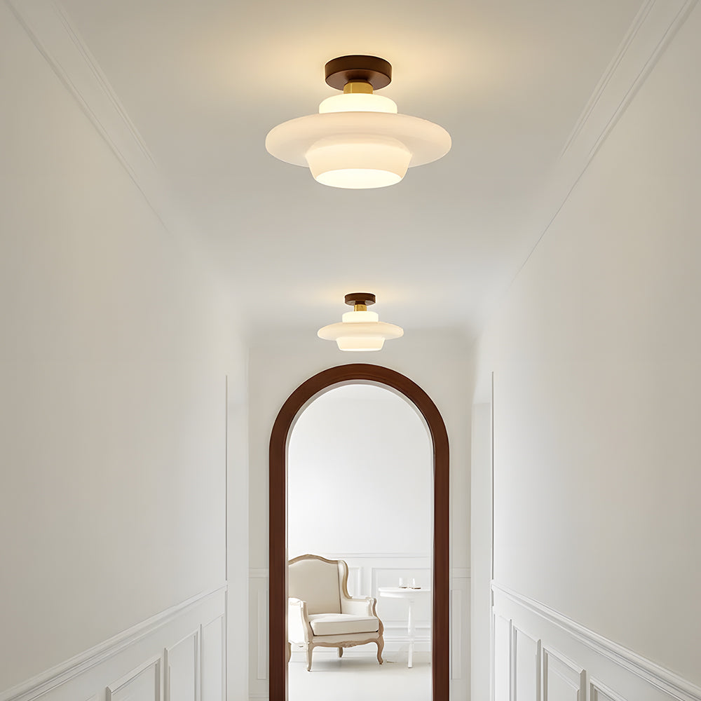 NOUVEAU RICHE Deckenleuchte aus Holz und Glas – Skandinavische Deckenlampe mit E27 & LED-Leuchtmittel, für Flur, Küche & Esszimmer, 3 Grössen