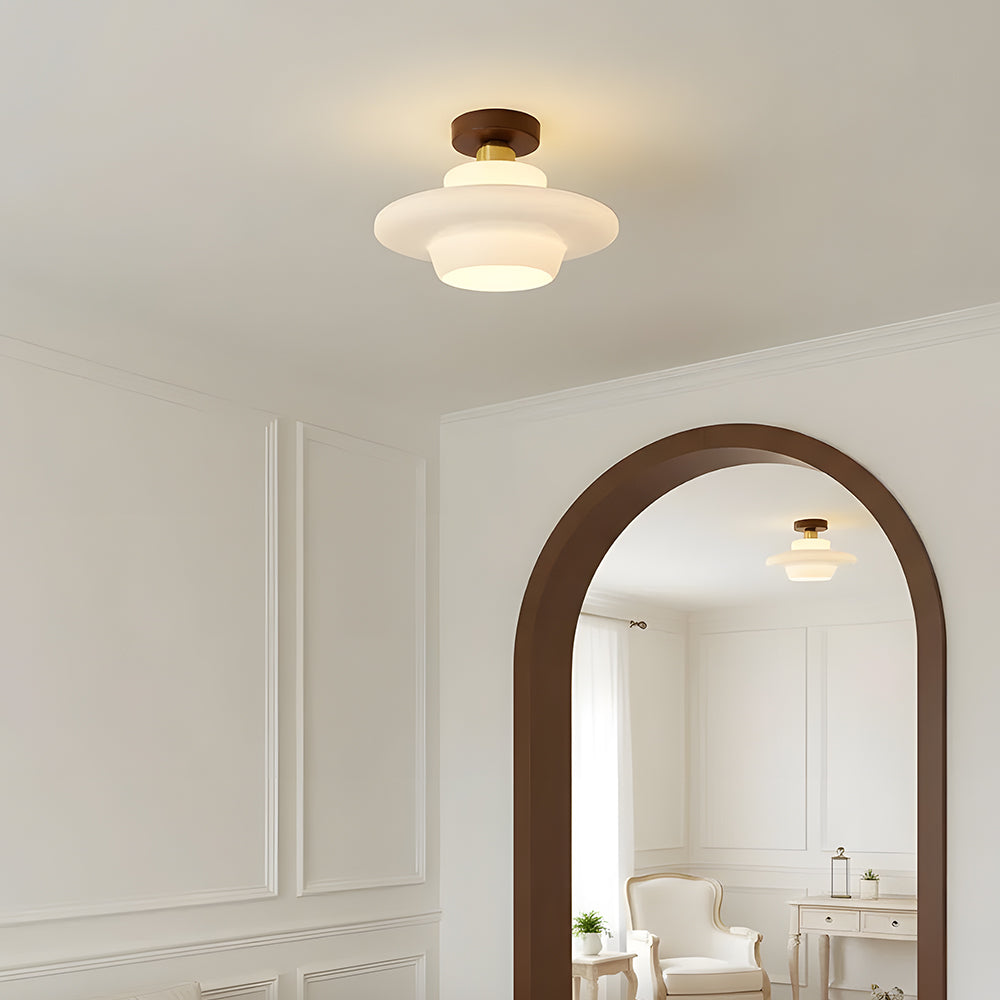 NOUVEAU RICHE Deckenleuchte aus Holz und Glas – Skandinavische Deckenlampe mit E27 & LED-Leuchtmittel, für Flur, Küche & Esszimmer, 3 Grössen