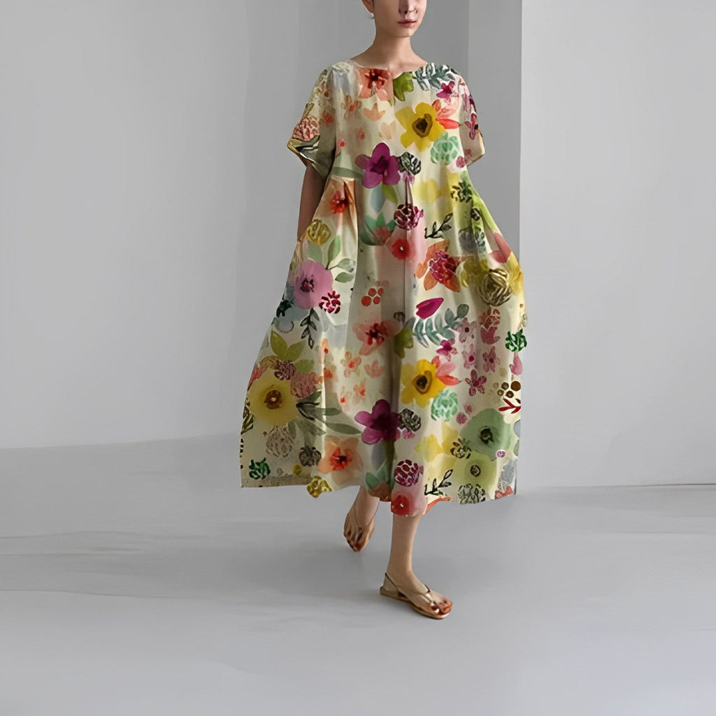 NOUVEAU RICHE Kleid Damen Bedrucktes Baumwollkleid Blumendruck Sommer Butterblume