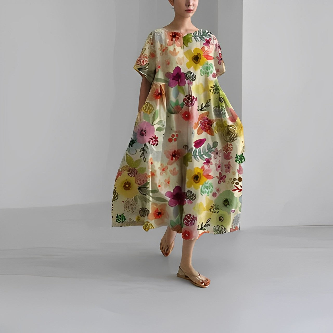 NOUVEAU RICHE Kleid Damen Bedrucktes Baumwollkleid Blumendruck Sommer Butterblume